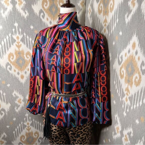 MSGM Winter 2018.19 “Milano” Printed High-Neck Silk Blouse - Picture 11 of 16